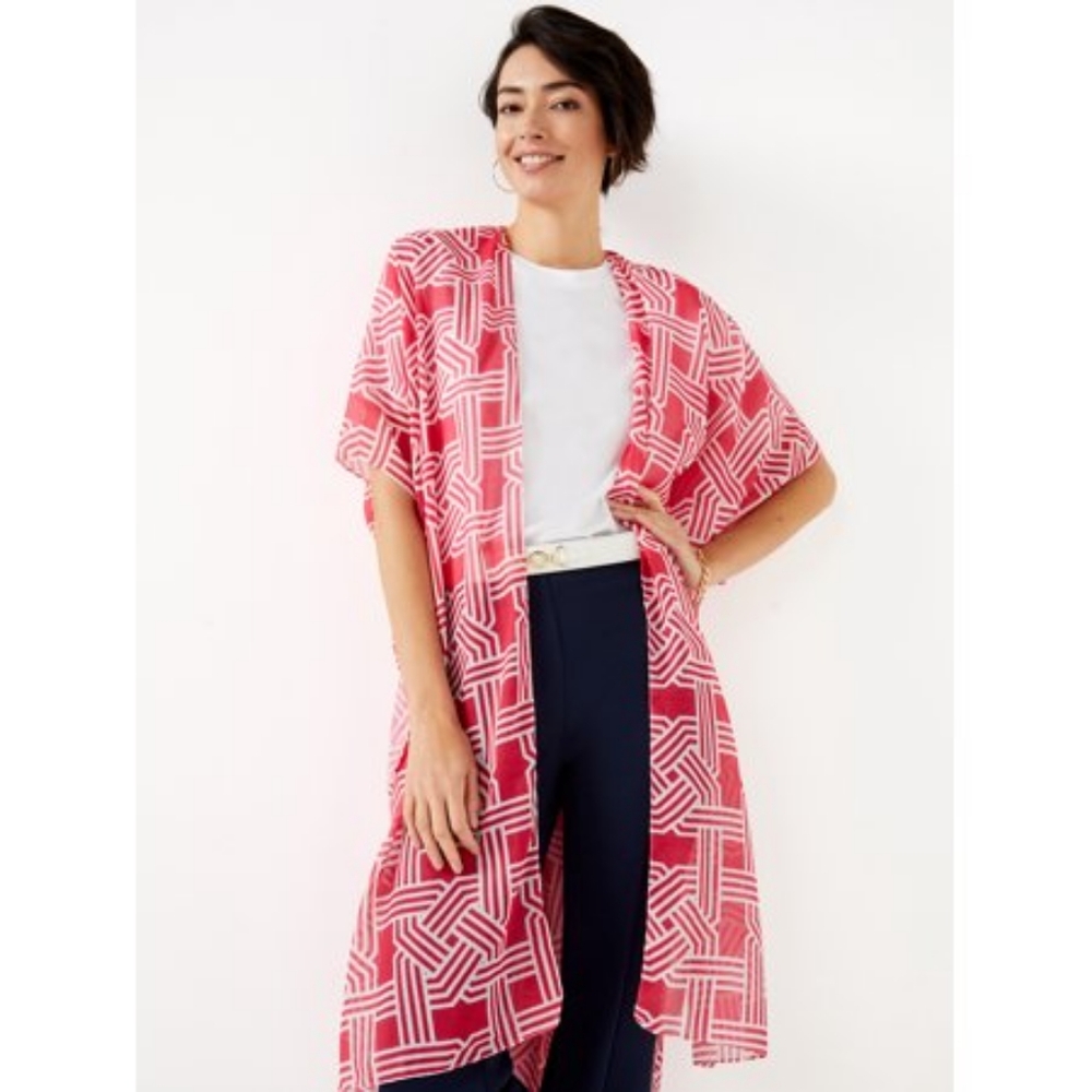 Women's Open-Front Geo-Print Duster - Picture 6 of 9